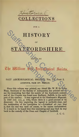 Collections for a History of Staffordshire, 1886