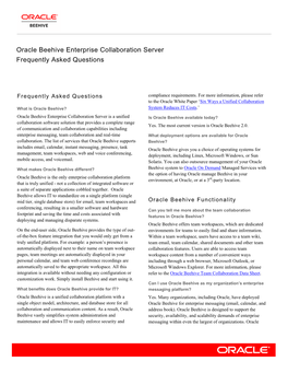 Oracle Beehive Enterprise Collaboration FAQ (PDF)