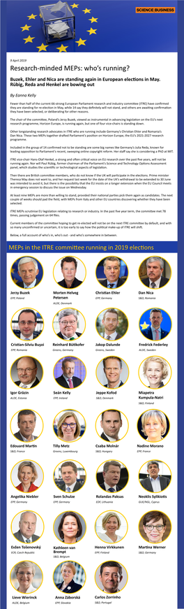 Research-Minded Meps: Who’S Running? Buzek, Ehler and Nica Are Standing Again in European Elections in May