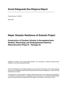 Nepal: Disaster Resilience of Schools Project