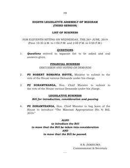 Eighth Legislative Assembly of Mizoram (Third Session)