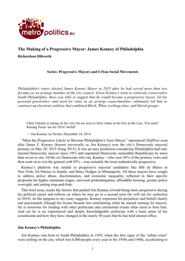 The Making of a Progressive Mayor: James Kenney of Philadelphia Richardson Dilworth