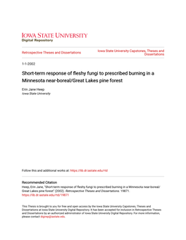 Short-Term Response of Fleshy Fungi to Prescribed Burning in a Minnesota