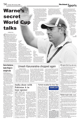 Warne's Secret World Cup Talks