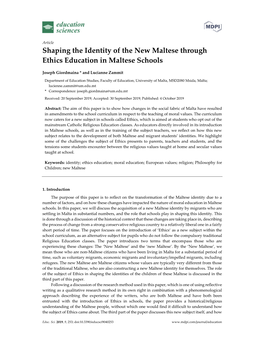 Shaping the Identity of the New Maltese Through Ethics Education in Maltese Schools