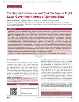 Trachoma Prevalence and Risk Factors in Eight Local Government Areas of Zamfara State Nasiru Muhammad, Marthe Damina1, Murtala M