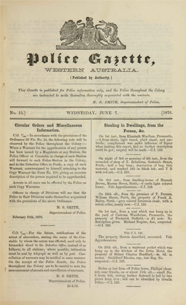 No. 15.] WEDNESDAY, JUNE 7. [1876. Circular Orders and Miscellaneous Information. Stealing in Dwellings, from the Person, &C