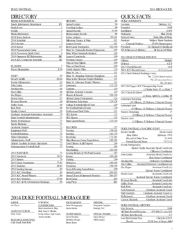 Directory 2014 Duke Football Media Guide Quick Facts