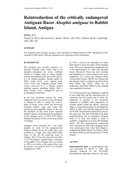 Reintroduction of the Critically Endangered Antiguan Racer Alsophis Antiguae to Rabbit Island, Antigua