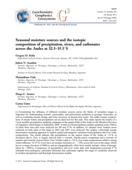 Seasonal Moisture Sources and the Isotopic Composition of Precipitation, Rivers, and Carbonates Across the Andes at 32.5–35.5S