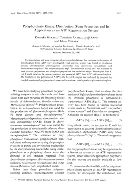 Polyphosphate Kinase: Distribution, Someproperties and Its Application