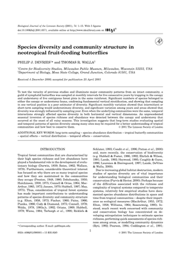 Species Diversity and Community Structure in Neotropical Fruit-Feeding Butterﬂies