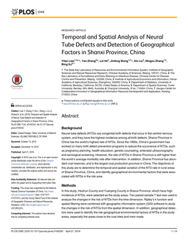 Temporal and Spatial Analysis of Neural Tube Defects and Detection of Geographical Factors in Shanxi Province, China