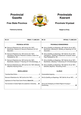 PROVINCIAL GAZETTE PROVINSIALE KOERANT (Published Every Friday) (Verskyn Elke Vrydag)