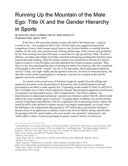 Running up the Mountain of the Male Ego: Title IX and the Gender Hierarchy in Sports