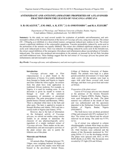 Antioxidant and Anti-Inflammatory Properties of a Flavonoid Fraction from the Leaves of Voacanga Africana