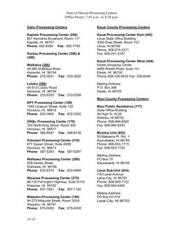 Oahu Processing Centers Kauai County Processing Centers