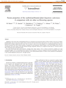 Nectar Properties of the Sunbird-Pollinated Plant Impatiens Sakeriana: a Comparison with Six Other Co-Flowering Species ⁎ M