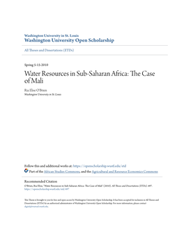 Water Resources in Sub-Saharan Africa: the Ac Se of Mali Ria Elise O'brien Washington University in St