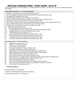 NEW DEAL THROUGH WWII - STUDY GUIDE - US II CP This Test Is Multiple Choice and One Essay Question