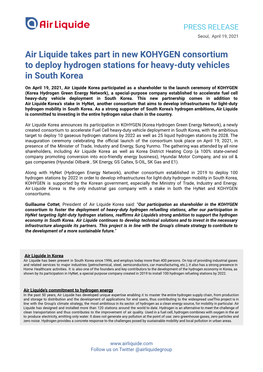 Air Liquide Korea Press Release KOHYGEN 19April2021