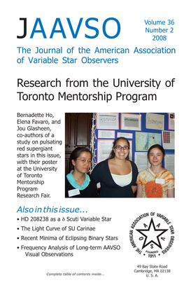 JAAVSO 2008 the Journal of the American Association of Variable Star Observers