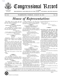 Congressional Record United States Th of America PROCEEDINGS and DEBATES of the 115 CONGRESS, SECOND SESSION