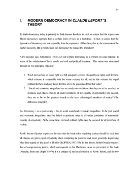 I. Modern Democracy in Claude Lefort ’S Theory