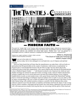 Modern Faith in the 1920S