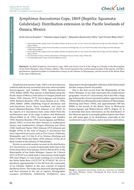 Colubridae): Distribution Extension in the Pacific Lowlands of Oaxaca, Mexico