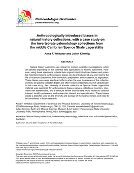 Anthropologically Introduced Biases in Natural History Collections, with a Case Study on the Invertebrate Paleontology Collectio