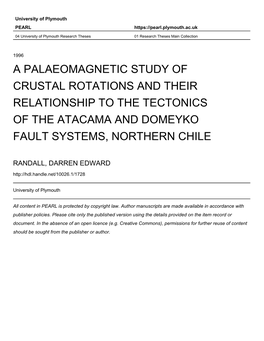 A Palaeomagnetic Study of Crustal Rotations and Their Relationship to the Tectonics of the Atacama and Domeyko Fault Systems, Northern Chile