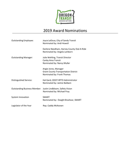 2019 Awards Nomination Packet