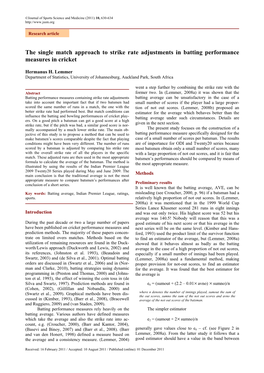 The Single Match Approach to Strike Rate Adjustments in Batting Performance Measures in Cricket