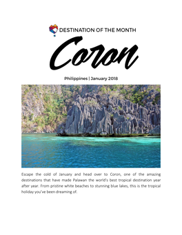 Escape the Cold of January and Head Over to Coron, One of the Amazing Destinations That Have Made Palawan the World’S Best Tropical Destination Year After Year