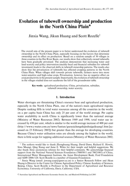 Evolution of Tubewell Ownership and Production in the North China Plain∗