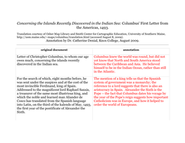 Concerning the Islands Recently Discovered in the Indian Sea: Columbus' First Letter from the Americas, 1493