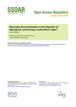 Municipal Decentralisation in the Republic of Macedonia: Preserving a Multi-Ethnic State? Lyon, Aisling