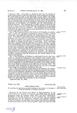 577 in January 1953. All Stands Or Platforms That May Be Erected on Public Space Shall Be Under the Supervision of the Inaugural Committee