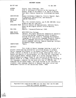 EIFE 3: Influence of Factors on the Learning of Basque. Study of the Models A, B, and D in Second Year Basic General Education