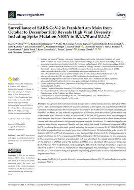 Surveillance of SARS-Cov-2 in Frankfurt Am Main from October to December 2020 Reveals High Viral Diversity Including Spike Mutation N501Y in B.1.1.70 and B.1.1.7