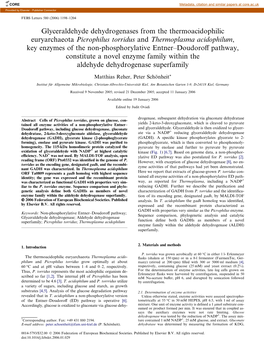 Glyceraldehyde Dehydrogenases from the Thermoacidophilic