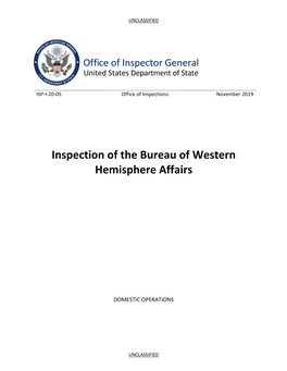 Inspection of the Bureau of Western Hemisphere Affairs, ISP-I-20-05