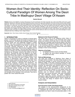 Women and Their Identity: Reflection on Socio- Cultural Paradigm of Women Among the Deori Tribe in Madhupur Deori Village of Assam