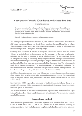 A New Species of Pterichis (Cranichideae, Orchidaceae) from Peru Marta Kolanowska