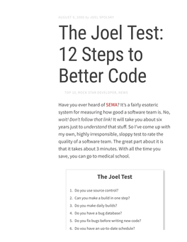 The Joel Test: 12 Steps to Better Code