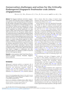 Conservation Challenges and Action for the Critically Endangered Singapore Freshwater Crab Johora Singaporensis