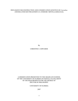 PHYLOGENY RECONSTRUCTION and CONSERVATION GENETICS of Conradina and RELATED SOUTHEASTERN U.S