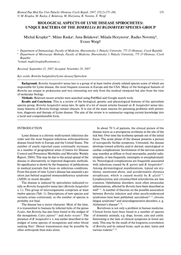 Biological Aspects of Lyme Disease Spirochetes: Unique Bacteria of the Borrelia Burgdorferi Species Group