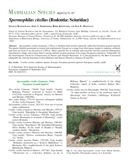 Spermophilus Citellus (Rodentia: Sciuridae)